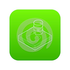 Toxic waste spilling from barrel icon green vector