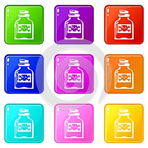 Toxin bottle icons set 9 color collection
