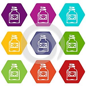 Toxin bottle icons set 9 vector