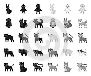 Toy animals black.mono icons in set collection for design. Bird, predator and herbivore vector symbol stock web