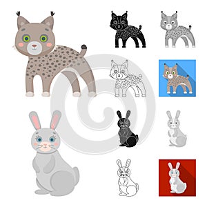 Toy animals cartoon,black,flat,monochrome,outline icons in set collection for design. Bird, predator and herbivore