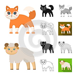 Toy animals cartoon,black,flat,monochrome,outline icons in set collection for design. Bird, predator and herbivore