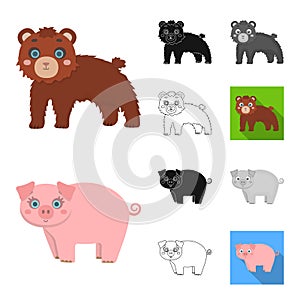 Toy animals cartoon,black,flat,monochrome,outline icons in set collection for design. Bird, predator and herbivore