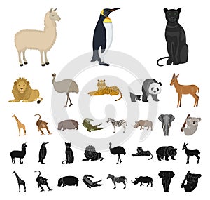 Toy animals cartoon, black icons in set collection for design. Bird, predator and herbivore vector symbol stock web