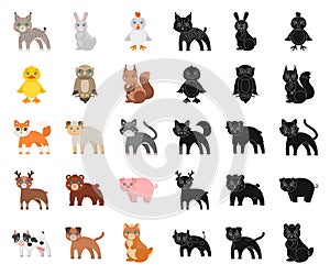 Toy animals cartoon,black icons in set collection for design. Bird, predator and herbivore vector symbol stock web