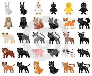 Toy animals cartoon,black icons in set collection for design. Bird, predator and herbivore vector symbol stock web