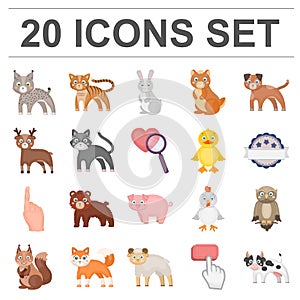 Toy animals cartoon icons in set collection for design. Bird, predator and herbivore vector symbol stock web