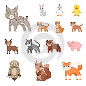 Toy animals cartoon icons in set collection for design. Bird, predator and herbivore vector symbol stock web