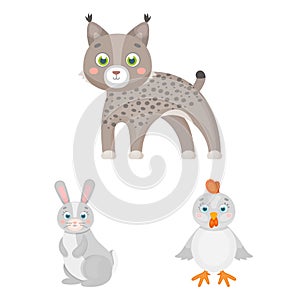 Toy animals cartoon icons in set collection for design. Bird, predator and herbivore vector symbol stock web