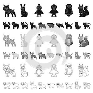 Toy animals cartoon icons in set collection for design. Bird, predator and herbivore vector symbol stock web