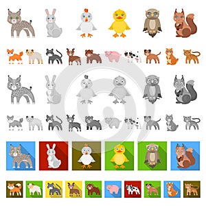 Toy animals cartoon icons in set collection for design. Bird, predator and herbivore vector symbol stock web