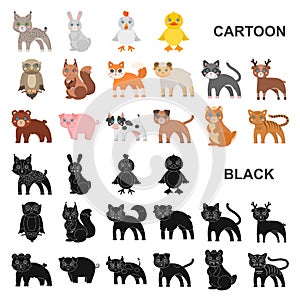 Toy animals cartoon icons in set collection for design. Bird, predator and herbivore vector symbol stock web