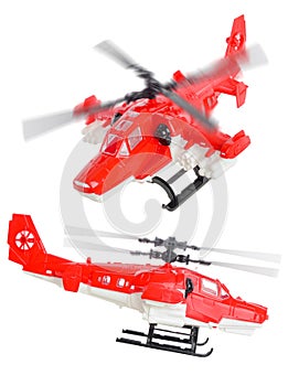 Toy attack helicopter, isolated on white background/ Flying helicopter, set