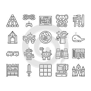 toy baby child kid play icons set vector