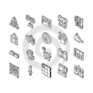 toy baby child kid play isometric icons set vector