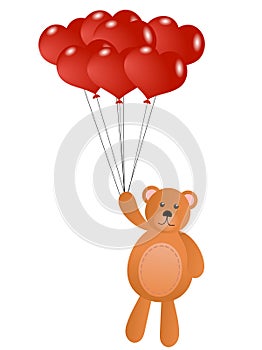 Teddy Bear with Red Heart Shaped Balloons