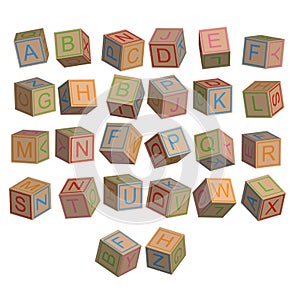 Toy blocks alphabet in 3D disordered