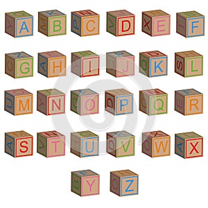 Toy blocks alphabet letters in 3D