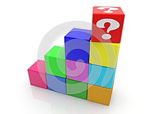 Toy blocks in the form of steps with a red block at the top and a question mark
