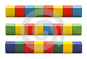 Toy Blocks, Wood Cube Bricks, Row of Multicolor Cubic Boxes