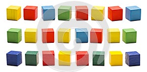 Toy Blocks, Wooden Cube Bricks, Colored Wood Cubic Boxes Set