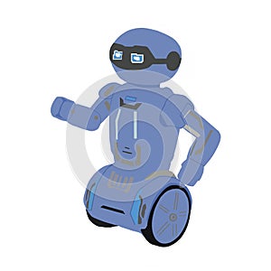 Toy blue robot on wheels