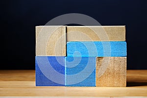 Toy blue wooden blocks abstract stack