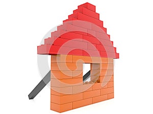 Toy bricks house on white