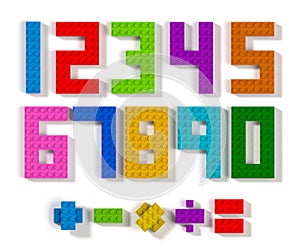 Giocattolo l'edificio blocchi numeri un matematico simboli  tridimensionale 
