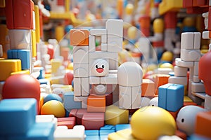 A toy building blocks with a small smiley animal face in the middle, AI