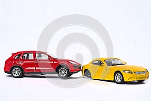 toy car accident on white background.Insurance concept .