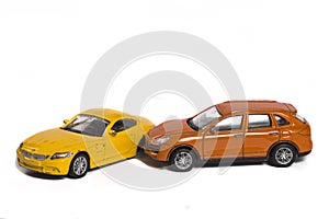 toy car accident on white background.Insurance concept .
