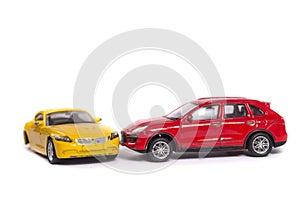 toy car accident on white background.Insurance concept .