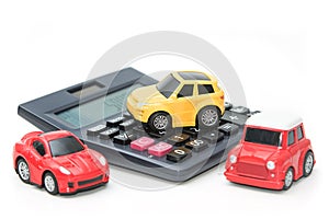 Toy car and calculator. Concept for finance and insurance