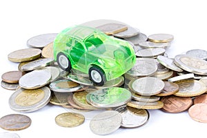 Toy car on coins