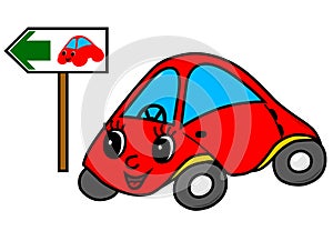 Toy car on green way