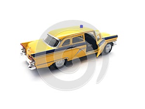 Toy car isolated on a white background. Yellow car for children.