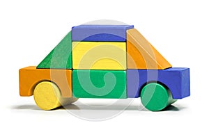 Toy Car, Kids Simple Jigsaw, Colors Wooden Blocks Isolated