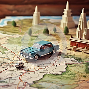 A toy car on a map