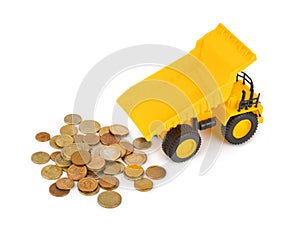 Toy car truck and money coins