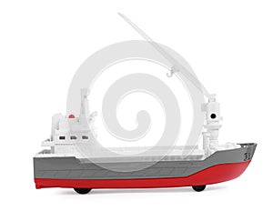 Toy cargo vessel isolated on white. Export concept