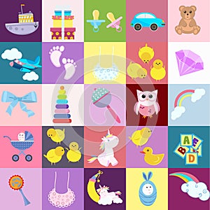 Toy cartoon kids baby. Child game childrens feet play childhood bear colorful vector illustration set kid.