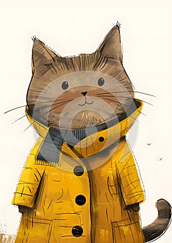 Toy Felidae in yellow coat and scarf with whiskers photo