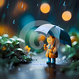 Toy character in the rain