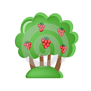 Toy children`s orchard with berries and fruits. Vegetation, trees, appearance.