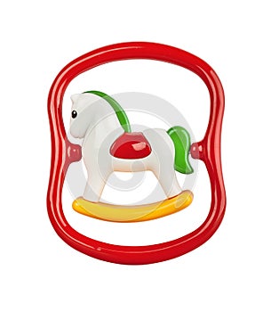 Toy colorful baby rattle isolated