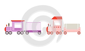 Toy Colorful Train or Locomotive as Rail Transport Vehicle with Wagon Vector Set