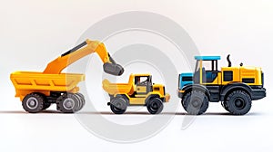 toy construction vehicles in a row