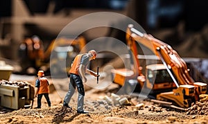 Toy Construction Workers Building a Miniature Construction Site