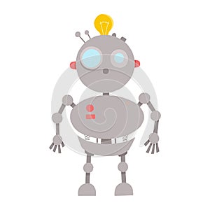 toy cute robot with a screen in the chest and a heart on it. Flat character vector illustration.